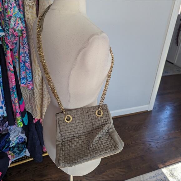 VintageWomen's Inge Christopher Braided Purse Shoulder Bag Taupe Grey Quilted - Picture 2 of 10